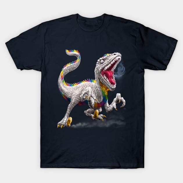 Rainbow Raptor T-Shirt by AyotaIllustration